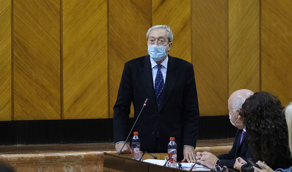 El consejero de Transformación Económica, Rogelio Velasco, durante su intervención en la sesión plenaria.