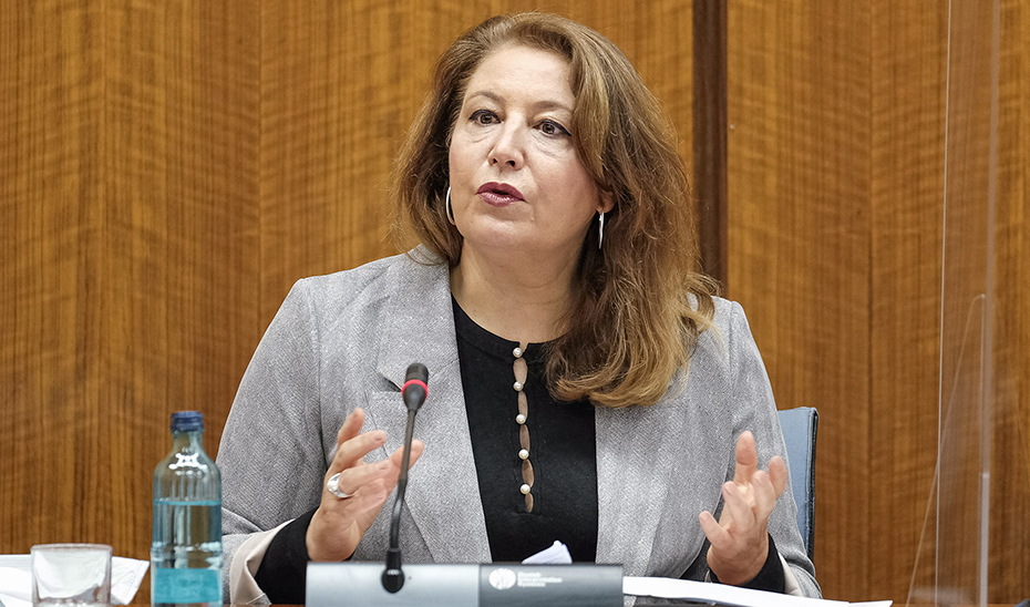 La consejera Carmen Crespo interviene en la comisión de Agricultura, en el Parlamento andaluz.