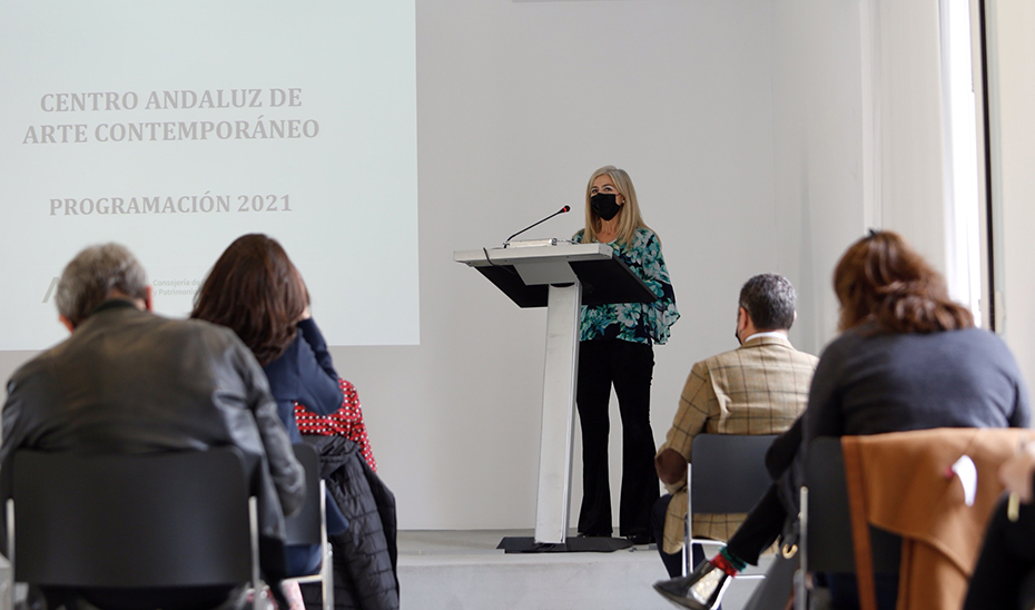 La consejera de Cultura, Patricia del Pozo, durante la presentación de la programación 2021 del CAAC.
