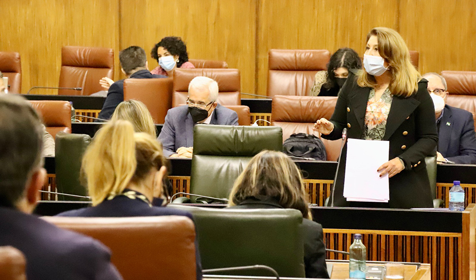 Intervención de la consejera Carmen Crespo respondiendo a una pregunta oral en el Parlamento.