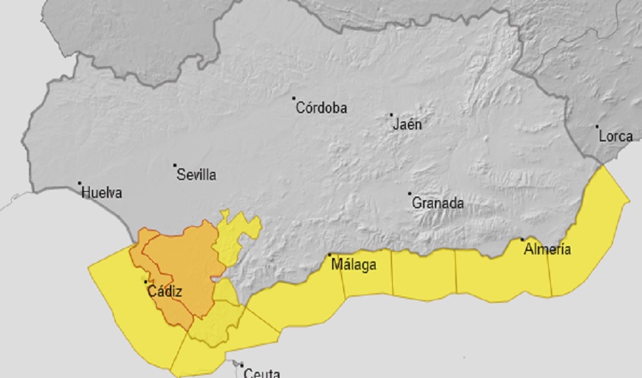 Mapa meteorológico de AEMET con los avisos vigentes hoy.