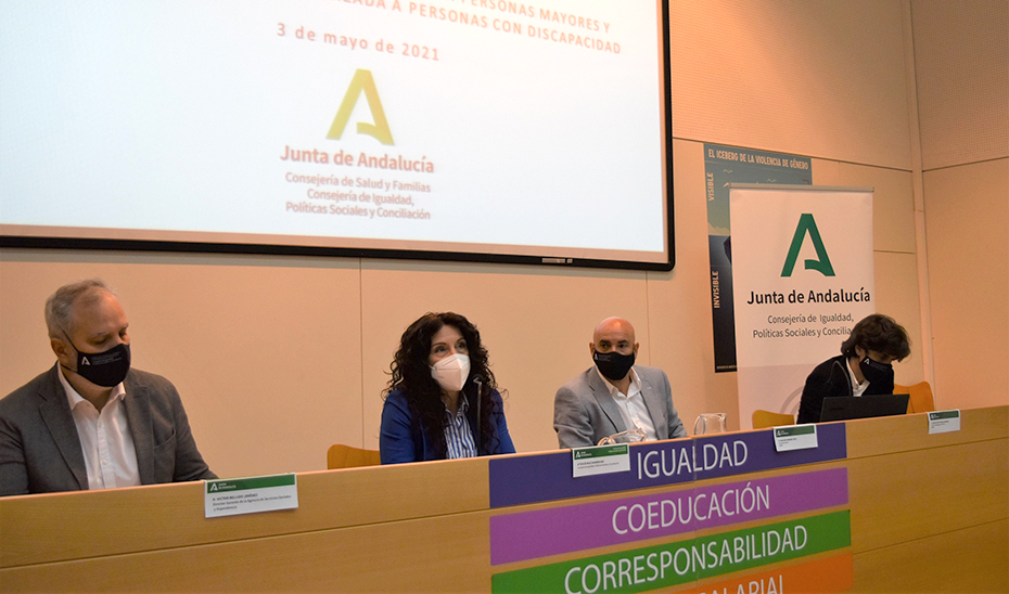 La consejera Rocío Ruiz interviene durante la reunión de la comisión de concertación con centros de personas mayores.