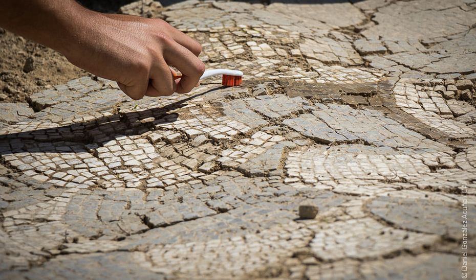 Detalle de uno de los mosaicos hallados en la excavación de Itálica.