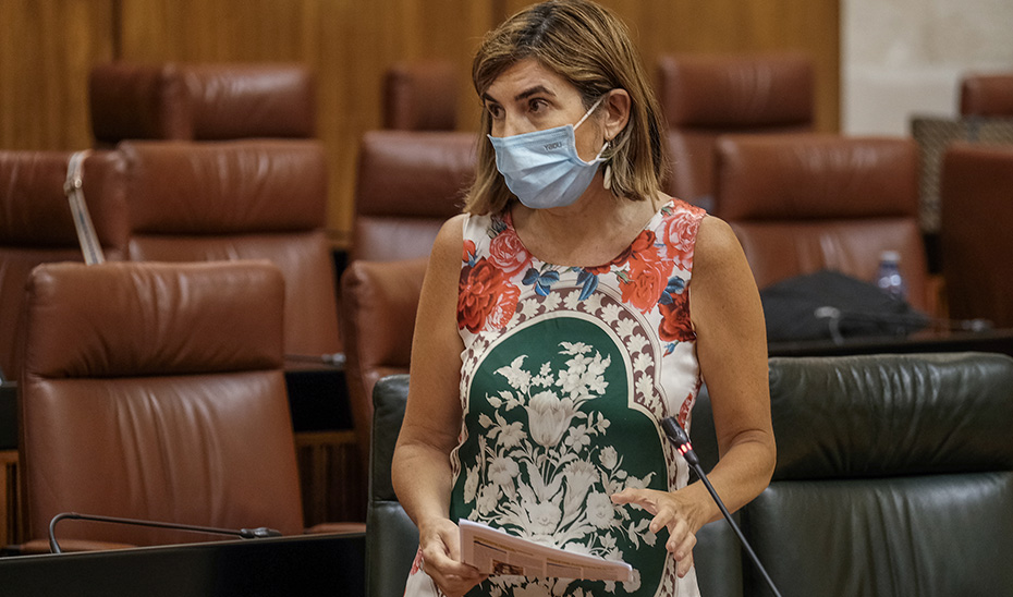 La consejera Rocío Blanco durante la sesión de control en el Parlamento de Andalucía.