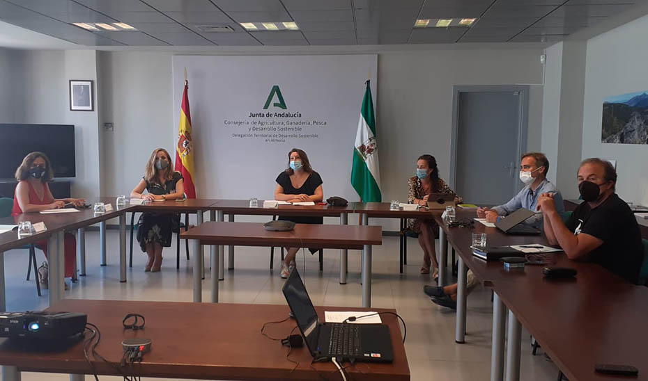 Un momento de la reunión de coordinación en la Delegación Territorial de Desarrollo Sostenible de Almería presidida por la consejera, Carmen Crespo.