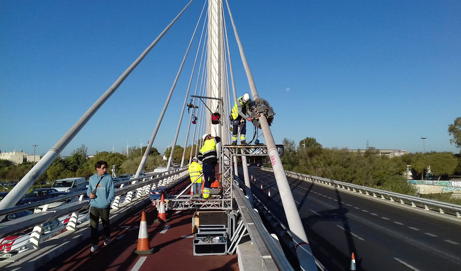 Actuaciones en el puente del Alamillo de Sevilla.