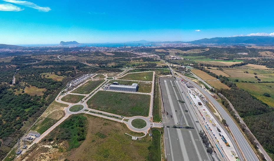 Vista aérea del sector de San Roque de la Zona Logística de la Bahía de Algeciras afectado por los trabajos.