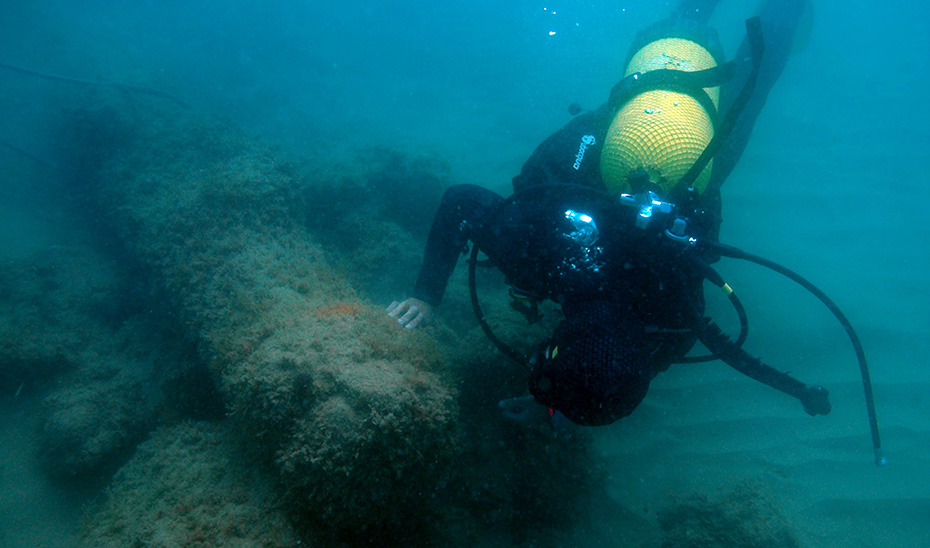 Un submarinista en una de las zonas marcadas por la Carta Arqueológica Subacuática de Andalucía.