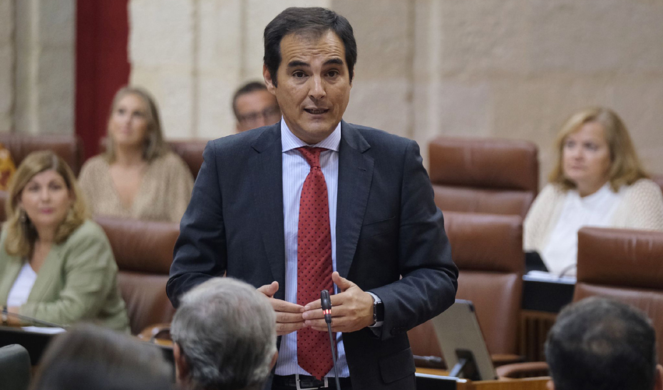 El consejero de Justicia, Administración Local y Función Pública, José Antonio Nieto, durante su intervención en la sesión de control en el Parlamento.