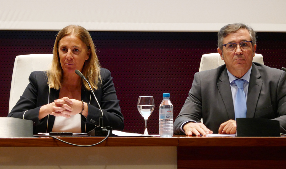 La viceconsejera de Economía, Hacienda y Fondos Europeos, Amelia Martínez, junto con el director del IECA, Manuel Ignacio Castaño, en la presentación del proyecto. 