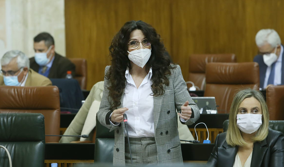 La consejera Rocío Ruiz, en un momento de su intervención en la sesión de control al Gobierno.