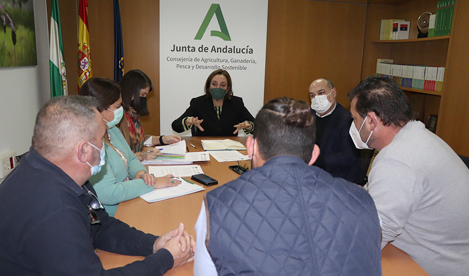 Un momento de la reunión mantenida por la viceconsejera, Ana Corredera, con representantes de los riacheros.