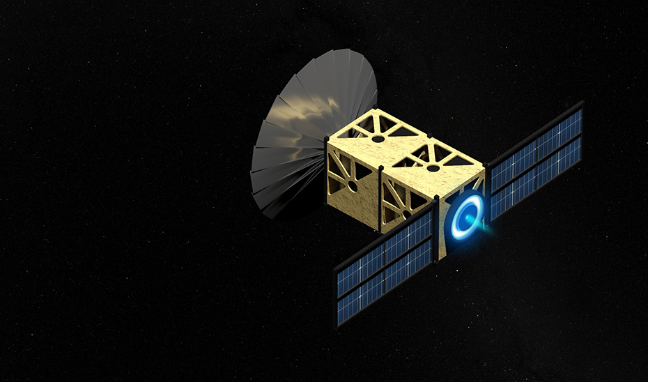 Recreación informática del nanosatélite andaluz para la observación terrestre.