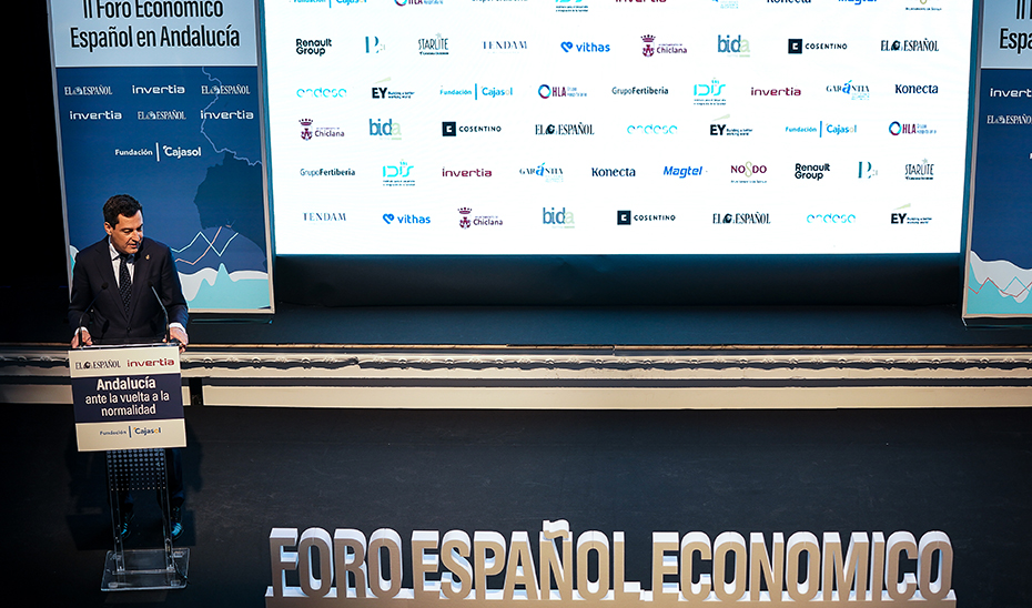 El presidente durante su intervención inaugural del II Foro Económico de Andalucía.