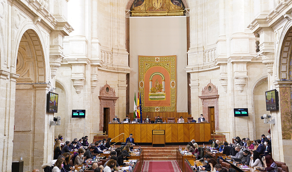 Vista general del Pleno de Parlamento, durante la intervención de Moreno la sesión de control al Gobierno.