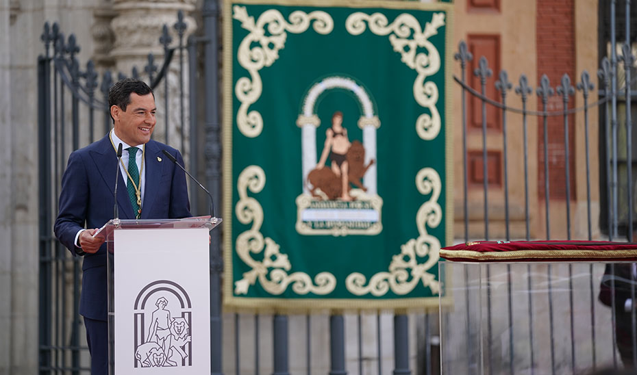 El presidente Juanma Moreno, en el transcurso de su intervención.