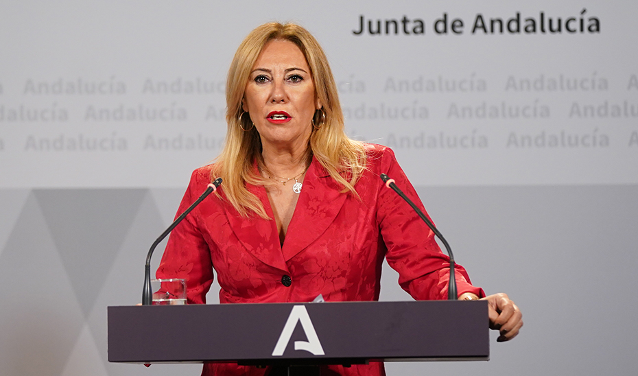 La consejera de Economía, Hacienda y Fondos Europeos, Carolina España, en una comparecencia tras el Consejo de Gobierno.