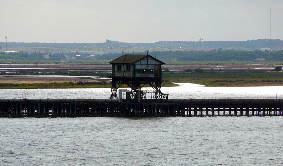 Panorámica del Muelle de Tharsis, en el corazón de la Ría de Huelva, visto desde la orilla de la capital onubense.