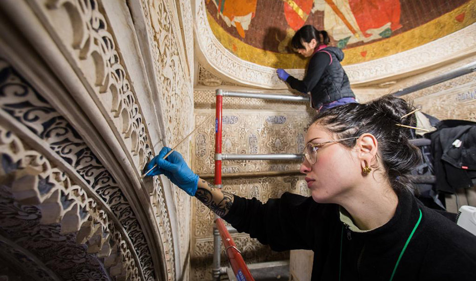 Los bienes objeto de la intervención son los paños de yeserías que cubren los paramentos de las tres alcobas de la zona este de la Sala de los Reyes.