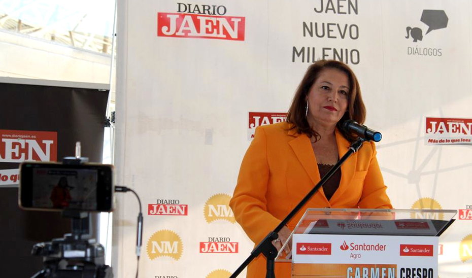 La consejera de Agricultura, Carmen Crespo, durante su intervención el desayuno informativo del diario Jaén.