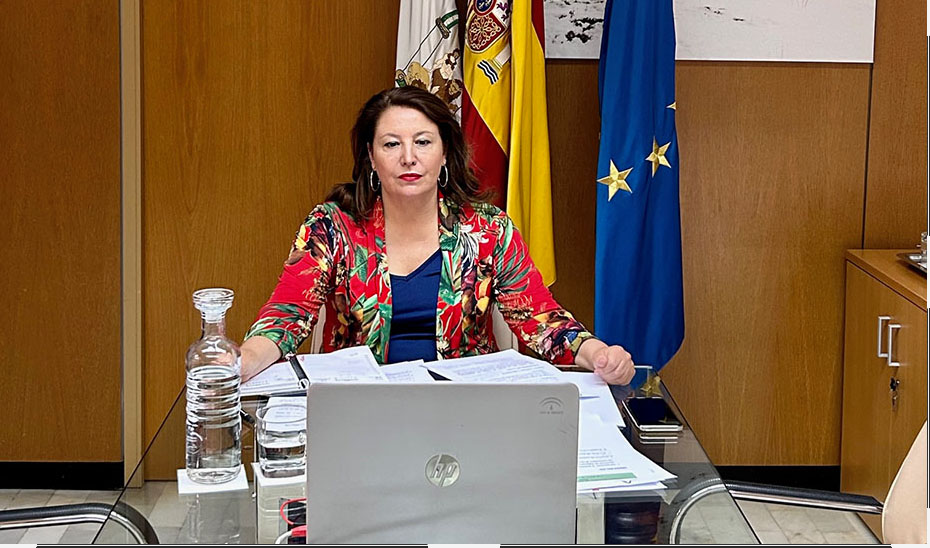 La consejera Carmen Crespo asiste una reunión telemática del Consultivo de Política Agrícola, en una imagen de archivo.
