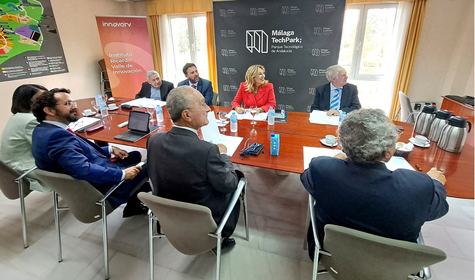 La consejera de Economía, Hacienda y Fondos Europeos, Carolina España, durante la reunión del consejo de administración del Málaga TechPark.