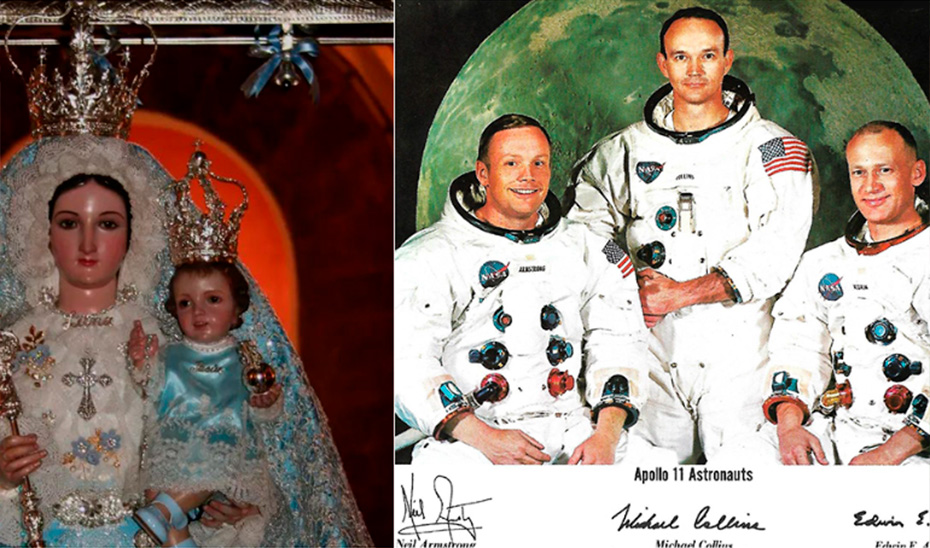 La Virgen de Luna y la foto autografiada de los astronautas.