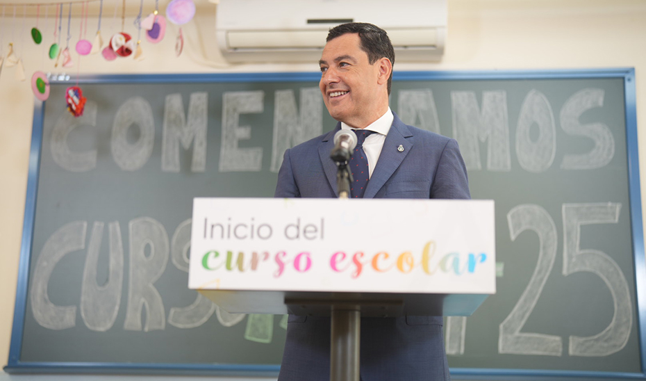 Intervención del presidente de la Junta en la inauguración del curso escolar 2024-2025 en el CEIP Juan Ramón Jiménez de Sevilla